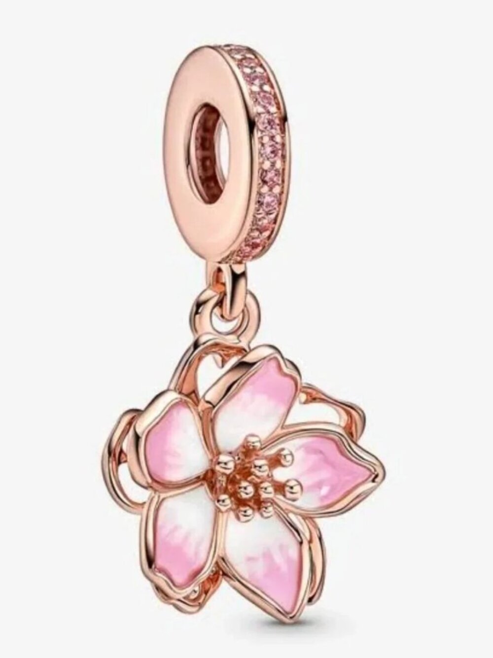 New Authentic Pandora Cherry Blossom Dangle Charm Rose Gold 790667C01